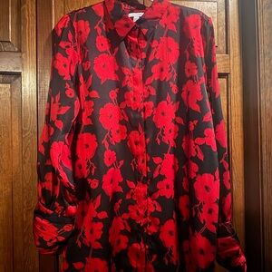 Chico's Vibrant Red and Black Floral Tunic Blouse